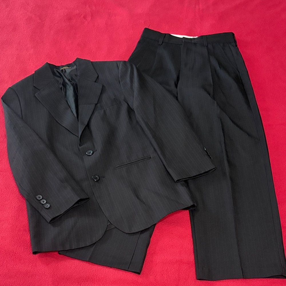 Kids Black Pinstripe Matching Suit Set - Jacket & Trousers